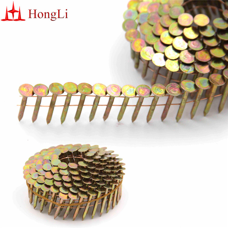 1-3/4 inch Collated Nails 15 Degree Golden Zinc Coil Roofing Nails - 7200CT Box 