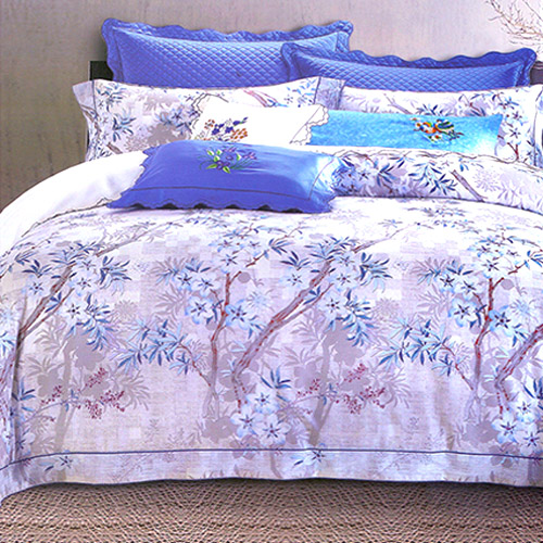 Cotton terylene natural silks spring and summer bedding set with blue color