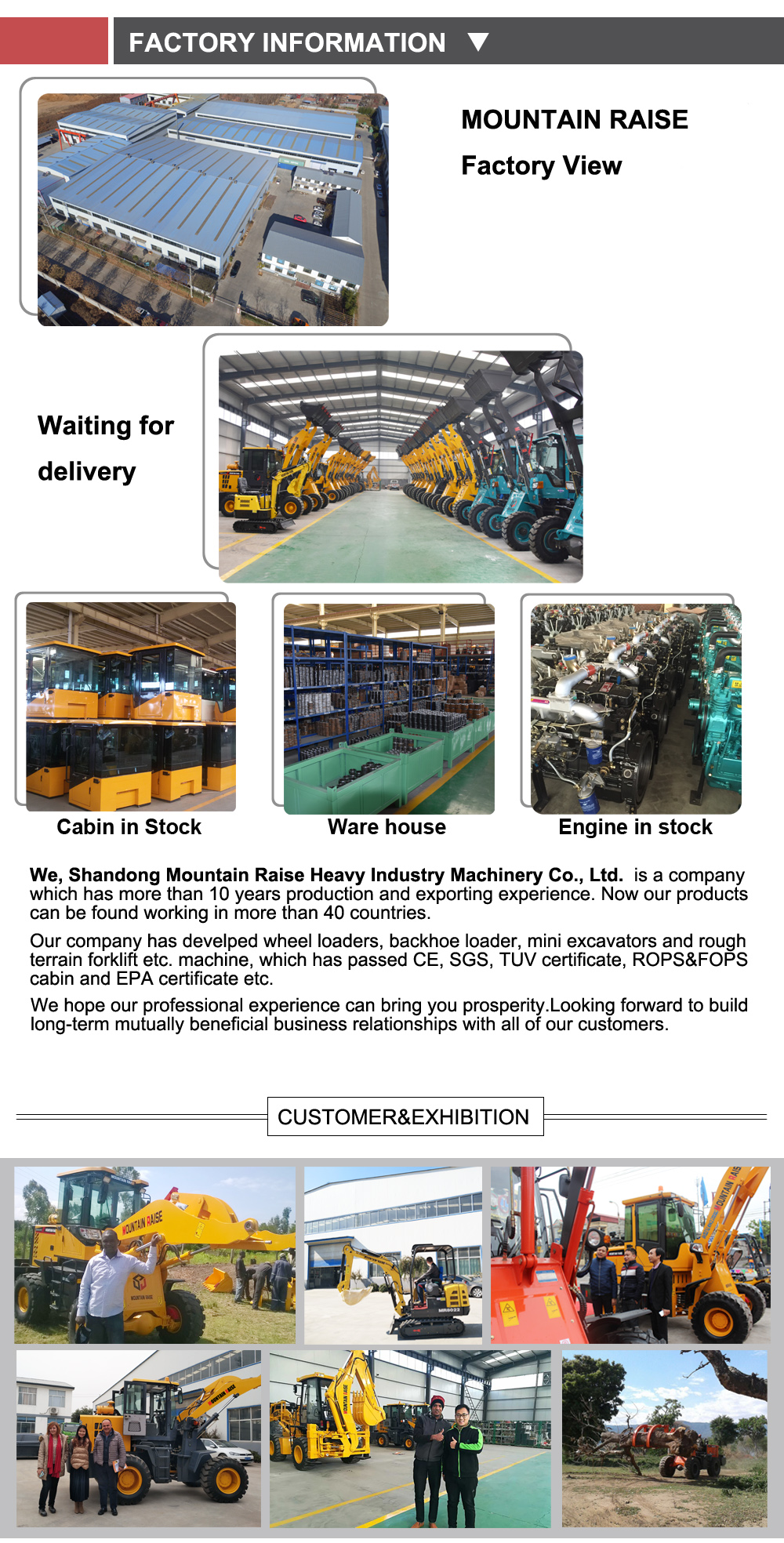 Mountain Raise compact mini wheel loader for construction equipments