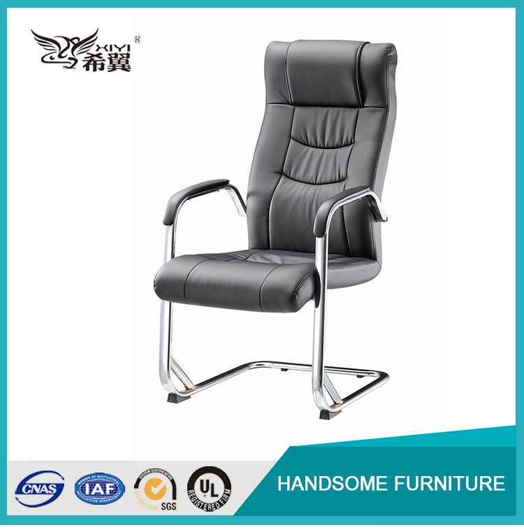 Executive chair leather / metal bow swivel office chair with no wheels