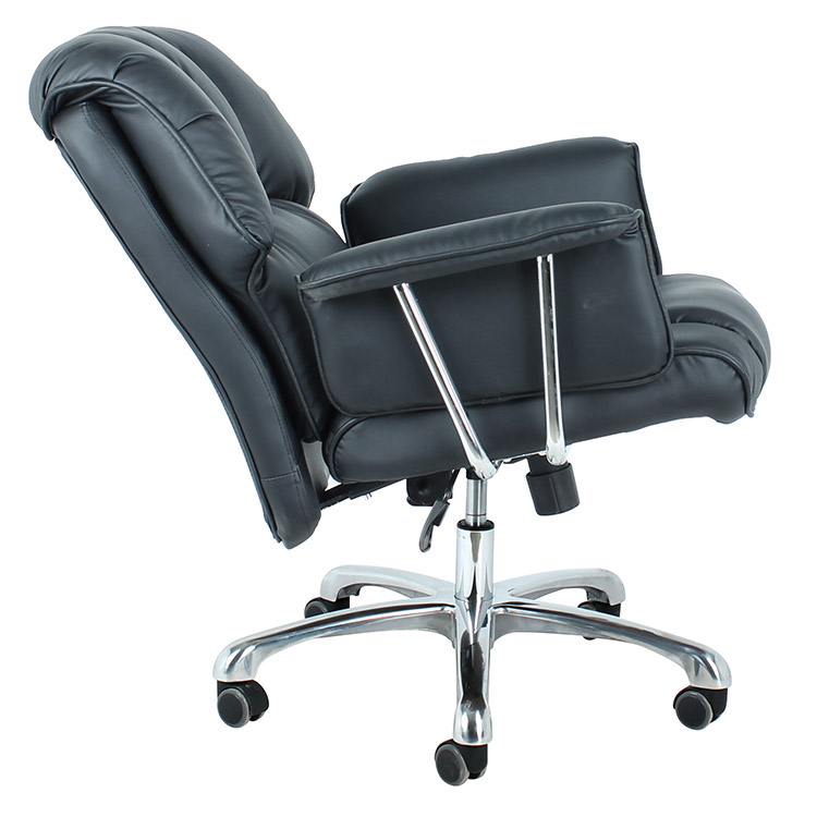 Mid back executive black faux leather swivel arm pad office chair